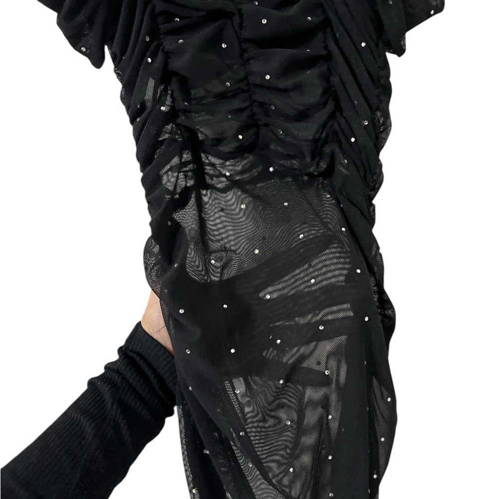 DANIELLE GUIZIO Lynx Rhinestone Crystal Mesh Ruched Mini Dress - Picture 7 of 8